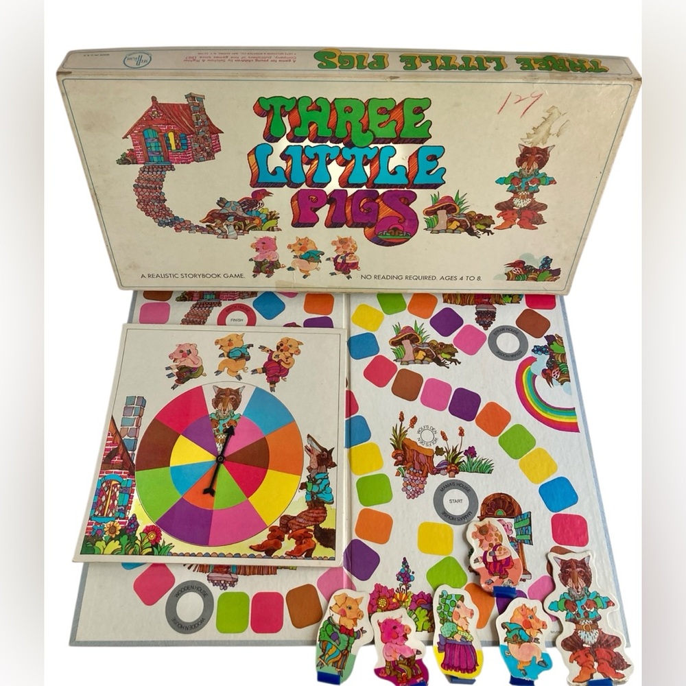 Vintage 1971 Three Little Pigs Board Game Selchow & Righter Retro 70s